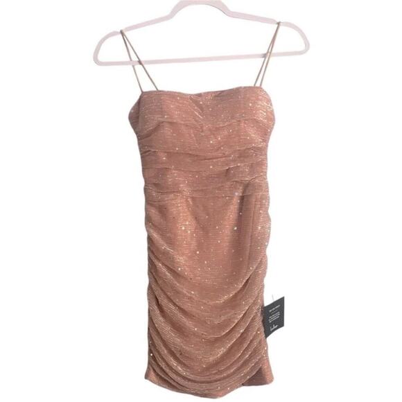 Lulus Mauve Glitter Ruched Bodycon Mini Dress Sparkle Party NWT Small - Picture 4 of 7